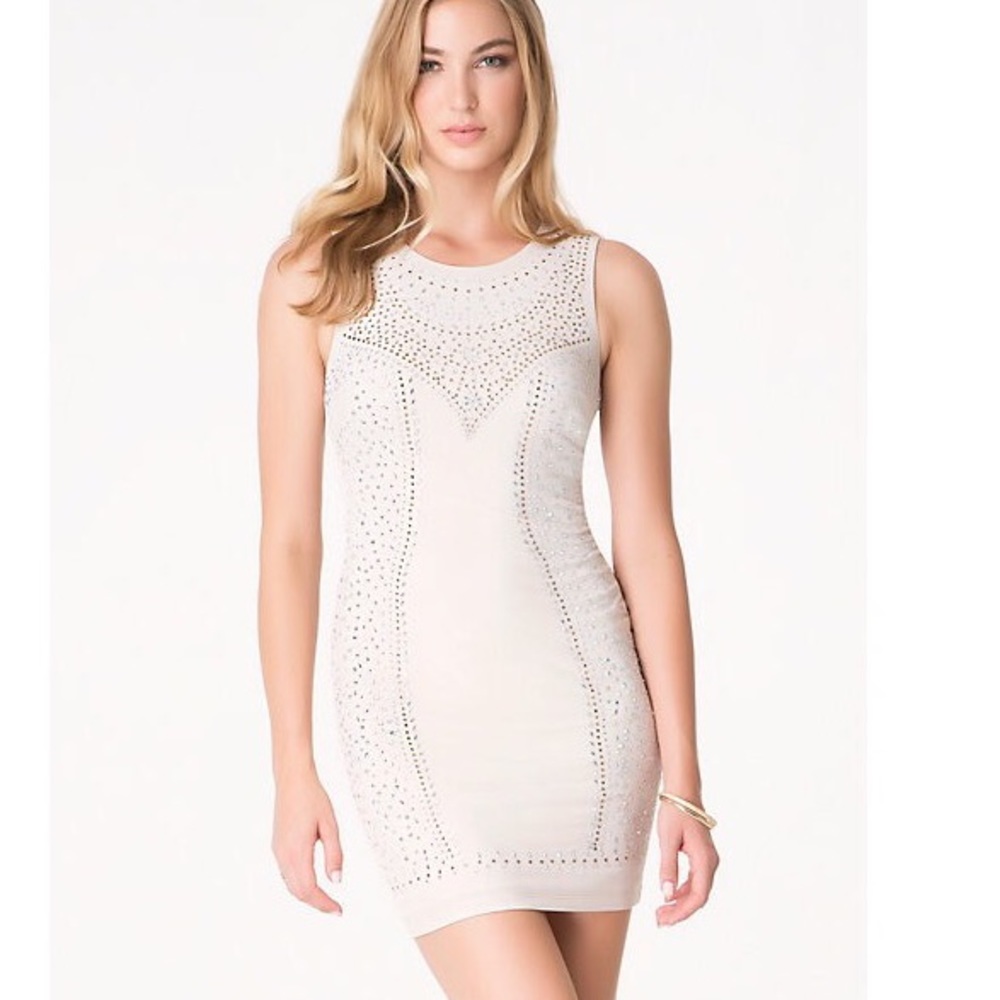 Bebe Crystal stud mesh dress
